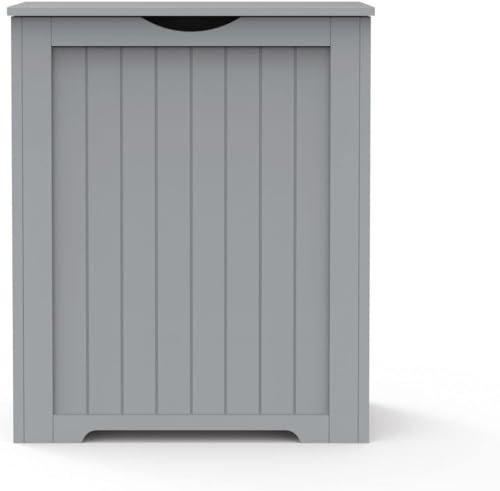 Large Wooden Shaker Style Laundry Toys Clothes Bin Basket Hamper Storage White Box Bathroom Linen Clothes Basket Cabinet (Grey)