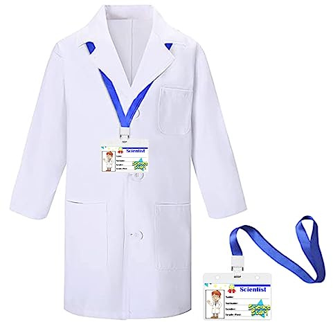 CoatCool Blouse Blanche Enfant, Coton Blouse Chimie avec Carte de Travail pour Fille Garçon, Blouse Laboratoire Enfant Blouse Medicale Manche Longue Blouse Sciences pour Étudiant Hospital Cosplay, XL
