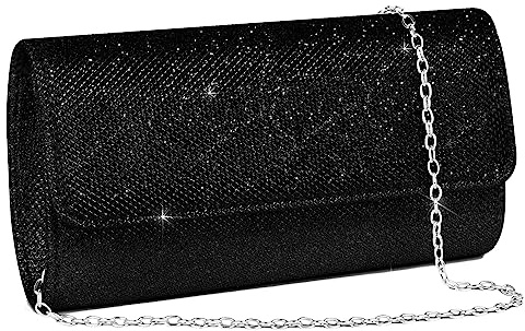 OSDUE Sac de Soirée Pochette, Pochette Enveloppe Sac de Soirée pour Femme Sac à Main de Soirée Etincelant pour Soirée Mariage Bal de Fin d'année Fête, Noir