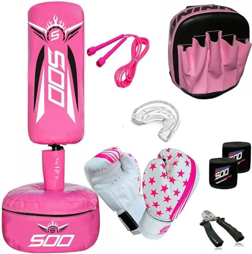 Free Standing Boxing Punching Bag Stand For Kids Target Heavy Duty Punch Bags Kick Boxing MMA Adjustable Height - Suitable for Boxing and Kickboxing for Home Office Gym (Pink)