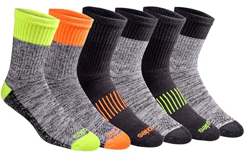 Dickies Men's Dri-tech Moisture Control Mid-Crew Socks, Available in M-XL (6, 12, Comfort Length Hi-vis Assorted (6 Pairs), Large (Pack of 6)
