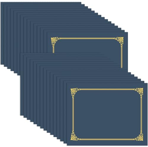AKONEGE 30 Packs Certificate Holders, Navy Blue Diploma Holders, 350gsm, Certificate Covers with Gold Foil Border for Letter Size 8.5 x 11 Certificates, Cardstock, Award, Graduation, Document Papers