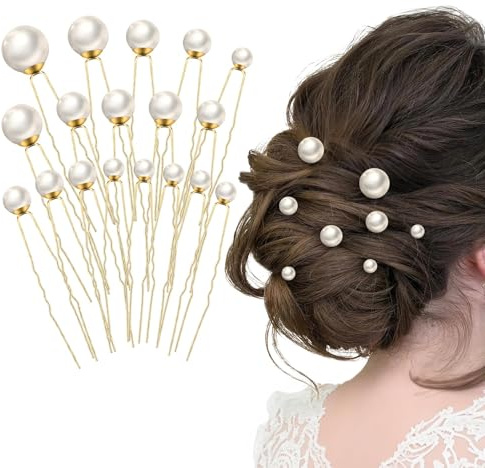 épingle à Cheveux De Marriage Perle,18 Pièces Épingle Cheveux Perle Mariage, Pince U Femme Bijoux Mariée, Accessoire pour Demoiselle, Kit Coiffure Noce（Doré）