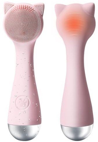 Facial Cleansing Brush, Silicone Face Scrubber Exfoliator for Men & Women, Electric Face Brush Waterproof, with 3 Speeds Adjustable for Deep Cleaning, Removing Blackhead, Facial Massaging (Pink)