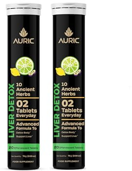 Auric Liver Detox effervescent 40 Tablets Supports Overall Wellbeing and Normal Body Functions | Made with Premium Herbal extracts | Drop - Fizz - Drink