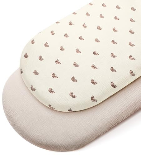 Peepeemax Musselin Spannbettlaken Beistellbett 90x55 cm, Spannbettlaken Kinderwagen Stubenwagen Matratzenbezug für Beistellbett Babybett, 2er Pack, Regenbogen