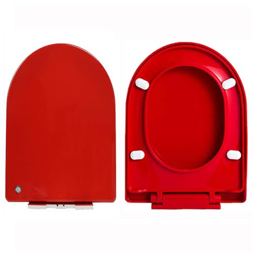 Brigtviee WC Sitz Mit Absenkautomatik, Bunt Klodeckel Toilettensitz, U-Förmiger WC-Deckel Aus Kunststoff Mit Verstellbaren, Länglicher 44-47cm,Rot