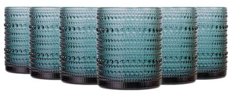 TRESV Set de 6 Vasos Colores o Transparente, Vaso de Cristal agua de 350 ml, Vaso de Agua y Bebidas, Aptos para Lavavajillas (Azul)