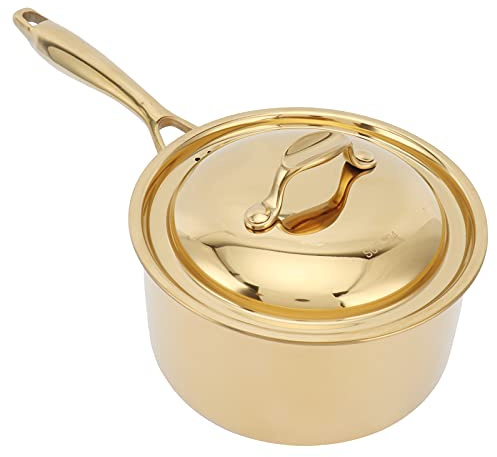 Stainless Steel Saucepan, 2.4L Milk Sauce Pan with Lid Triply Sauce Cooking Pot Kitchen Induction Cookware for Cooking Boiling Stewing (Gold)