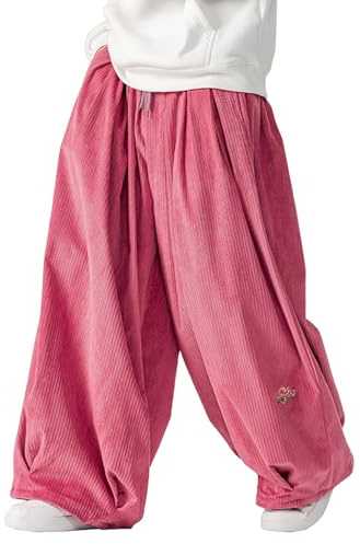 GURUNVANI Pantalon ample en velours côtelé avec cordon de serrage pour homme