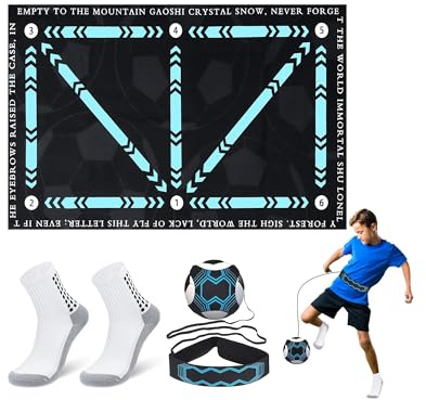 Zourglow Tapis D'entraînement Football, 90x60cm XL Tapis de Dribble Football avec Chaussette et Fotbal Kick, Antidérapant tapis Foot Entrainement pour Enfant Balle Entraînement