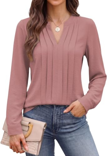 Cuptacc damblusar långärmad v-ringad toppar eleganta affärskläder | Höst, vår, elegant, snygg, ledig, mode, företag, arbete, kläder, veckad, chiffong, gå ut, lös, chic,bas