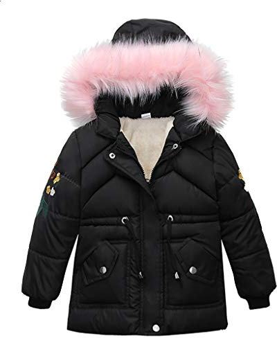 Kids Little Girls Winter Coat Floral Embroidery Hooded Windproof Jacket Faux Fur Collar Warm Thick Parka Padded Coats Toddler Girls' jackets Outerwear