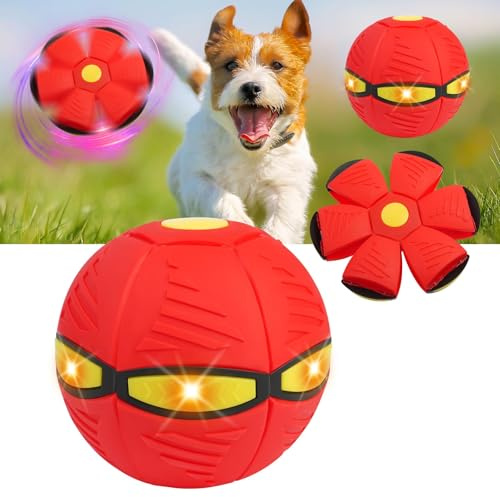 Adiwo Palla Volante Frisbee per Cani, Pet Magico Disco Volante Palla, Palline Giochi Interattivi per Cani con Luci Colorate(Rosso)