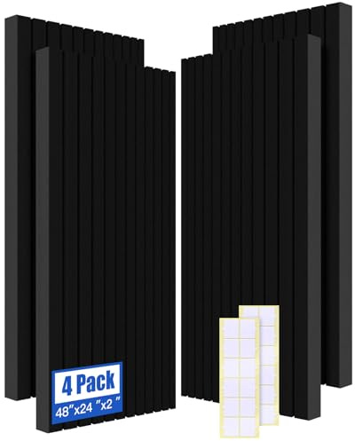 Vyntqlla 4-Pack Acoustic Foam Panels, 48 x 24 x 2 High-Density Soundproof Foam Wall Panels for Wall, Ceiling, Noise Dampening Panels for Office, Studio and Home (Black 4 Pack, 48X24X2 Inch)
