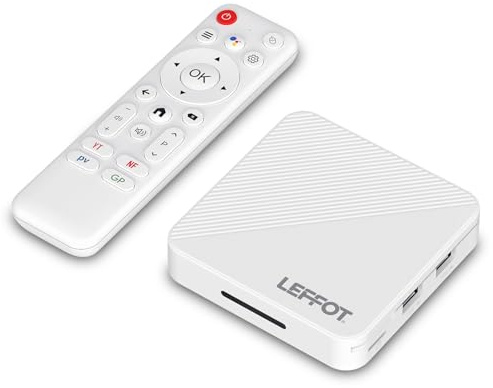 LEFFOT Android 14.0 TV Box 2025, H313 4K Ultra HD TV Streaming Media Player, 2GB RAM 16GB ROM, Supporto Controllo Vocale, 2.4G & 5G WiFi 6, BT 5.4, USB 3.0