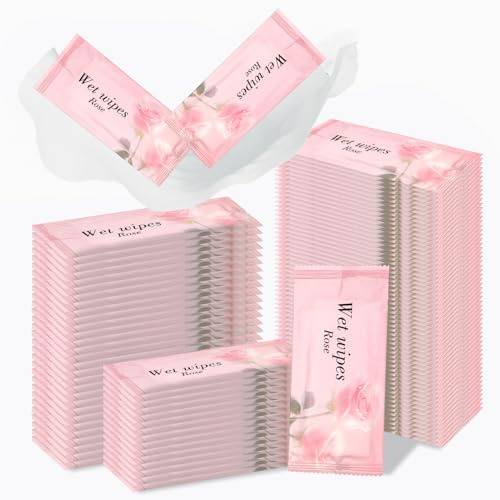 50 Stück, Erfrischungstücher, Feuchtes Toilettenpapier Einzeln Verpackt, Einzeln verpackte Feuchttücher, Hautfreundlich, Wipes Ideal für Reise, Büro & Unterwegs, Rose