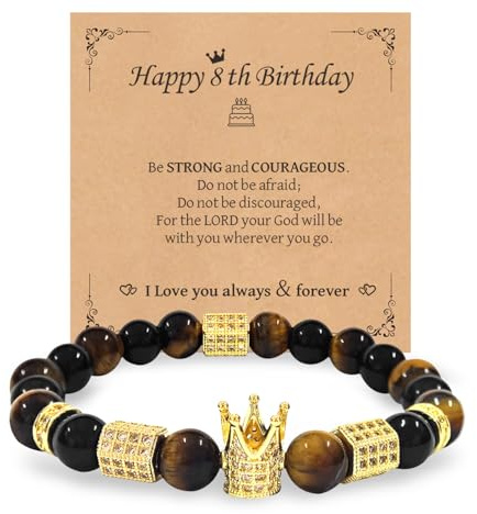 YOTHIWAD Happy 8-18 Year Old Birthday Bracelet Gifts for Teens, Elastic Stainless King Crown Beads Bracelet Birthday Decorations Christian Gifts for Son Grandson