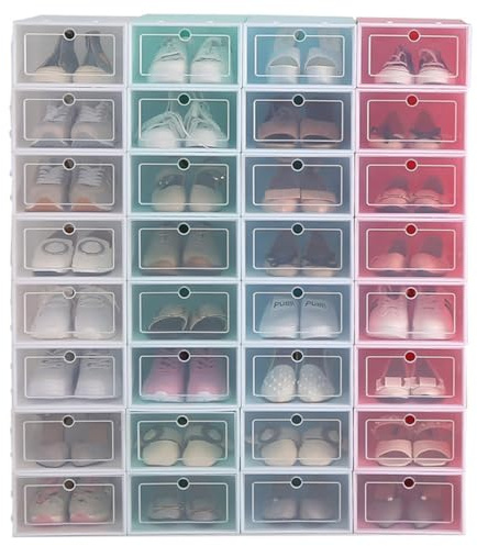 HOMOBABE Caja de Zapatos Apilable Transparente Diseño Apilable y Puerta Pack de 6 Unidades de Plástico PP Azul para Almacenamiento en Armarios para Zapatillas Talla 37