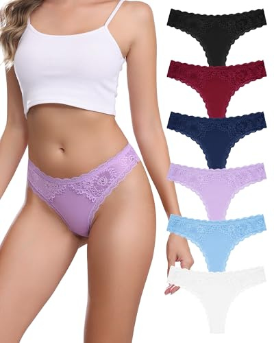 Levao Cotton Thongs for Women Lace Underwear Bikini Thong Ladies Knickers | Women's String Breathable Comfortable Tanga Briefs Low Rise Soft Stretch Ladies Panties Multipack
