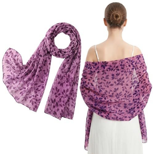 Geukmun Scarf for Women Ladies Lightweight Scarves Print Gifts for Women Long Neck Scarves Wraps Shawls 180cm x 90cm Green Leaves Pattern