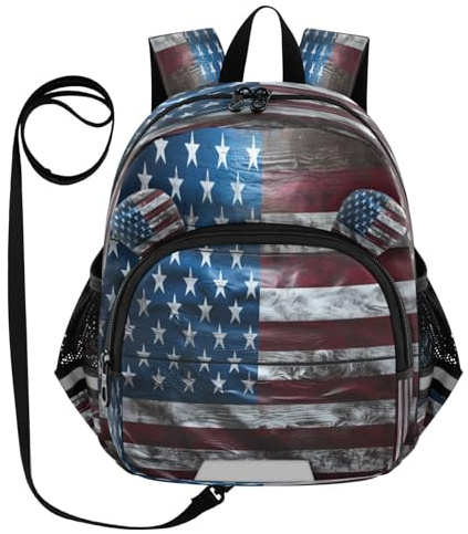 DDDIYEU Drapeau De Ligne De Bande Rouge Bleu Sac à Dos Bébé Rigolo avec Oreilles,Mini Sac à Épaule Adorable,Sac à Dos pour Enfants