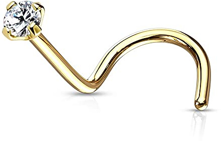 Monster Piercing K 9 puntas oro amarillo Set 2MM redonda piedra de la CZ 20 calibre nariz tornillo de perforaci?n de la fosa nasal