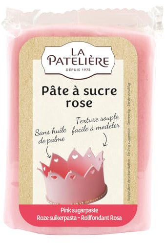 LA PATELIÈRE - Pâte à Sucre Rose - Aide Culinaire pour Créations de Cake Design - Pour Faire vos Propres Décorations de Pâtisseries - Sans Huile de Palme - 250g