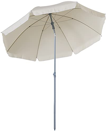 Outsunny 2.2m Beach Umbrella, Portable Parasol with Tilting Function, Outdoor Sunshade Shelter with 8 Ribs for Garden, Pool and Patio, Cream White