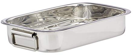 Relaxdays Teglia da Forno con Griglia, S, Pirofila in Acciaio Inox, Rostiera, Casseruola, Lavabile in Lavastoviglie, Color Argento