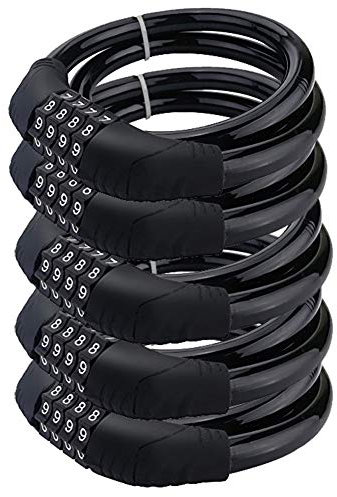 QSPORTPEAK 5-teiliges Sicherheits-Fahrradschloss mit 4-stelliger Zahlenkombination für Fahrräder, ohne Montagehalterung, 60 x 1,3 cm, schwarz, 4pcs 0.6M