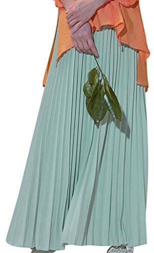 Camilife Gonna Plissettata da Donna maxigonna per Primavera Estate Autunno Lunghezza 90cm Tinta Unita Grigio-Verde