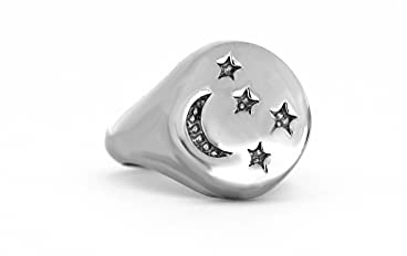 Donipreziosi Anello Regolabile Chevalier Luna e Stelle in Argento 925% - per Dito Mignolo - Made in Italy - per Ragazza e Donna