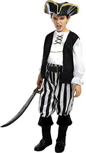 Funidelia | Déguisement Pirate à Rayures - Collection Blanc et Noir pour garçon Taille 5-6 Ans Corsair, Boucanier - Couleur: Multicolore, Accessoire pour déguisement