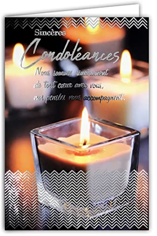 64-1071 Carte Sincères Condoléances avec Enveloppe Blanche - Décès et Deuil - Texte Argenté Qui Brille Nos Pensées Vous Accompagnent Bougies - Fabriquée en France