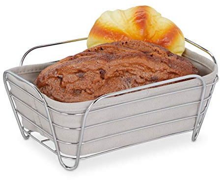 Relaxdays Cestino Portapane da Colazione in Metallo con Inserto Interno in Stoffa, Rimovibile, Lavabile, Grigio