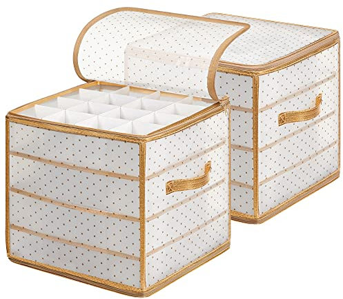 SONGMICS Plastic Christmas Ornament Storage Boxes, 2 Pack Christmas Ball Organisers, 7.6 cm 64 Compartments, Removable Dividers, Sandy Gold RFB029A02