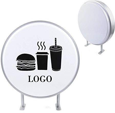 Bathrena Caja de luz LED de doble cara, redonda, proyección, letrero luminoso, para restaurantes, conclusiones, tiendas, logotipo de empresa DIY (60 cm)
