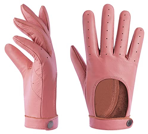 Harssidanzar Damen Lederhandschuhe,Touchscreen ungefüttert dünne Lederhandschuhe aus Schaffell KL023EU,Rosa, Größe M