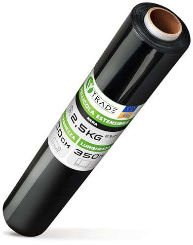 V1 Trade Film Noir Emballage Noir - Film Palette 50cm x 350m - Plastique Protection pour Colis et Meubles