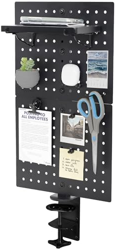 VIVO Steel Clamp-on Desk Pegboard, 30cm x 51cm Privacy Panel, Magnetic Peg Board, Office Accessory Organizer, Above or Under Desk Placement, Black, PP-DK12B