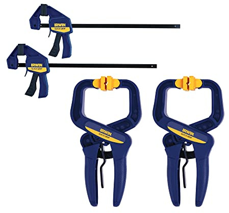 IRWIN QUICK-GRIP Clamps, 4 Piece Set with Bar Clamps, 4-1/4, Handi Clamps, 2 (IRHT83222)
