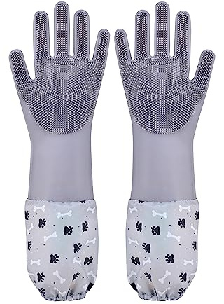 1TO3GO Pet Grooming Gloves Pet Hair Remover Cat, Dog Washing Gloves Silicone Heat Resistant Cleaning Gloves with High-Density Teeth Grooming Gloves for Dogs, Cats, Horses, Rabbits (1 Pair - Gray)