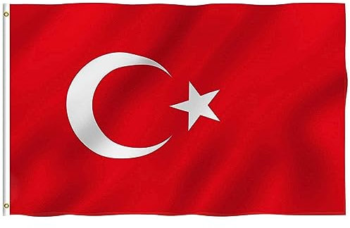 Drapeau Turquie - 150x90 cm - Grand Drapeau Turc Polyester Avec œillets Métalliques - Extérieur et Intérieur Coupe du Monde Célébrations Fête Sportif Événement- 5 x 3ft