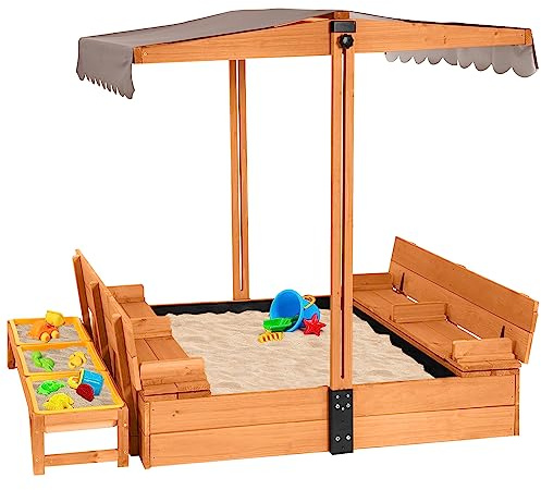 Aivituvin Kids Wooden Sandbox for Backyard, Large Sand Box with 2 Bench Seats and Toy Bin Storage- Bottomless Sand Pit