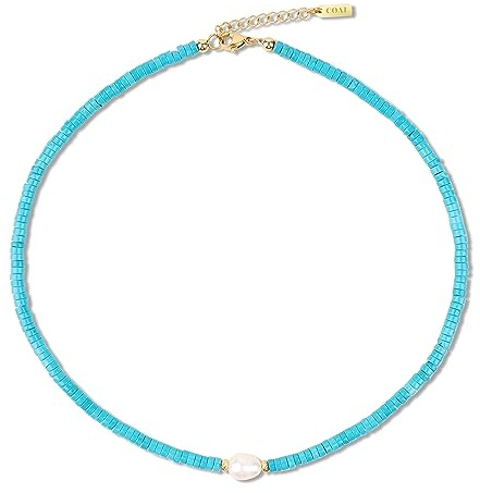 COAI Collier Perles Heishi Turquoise Synthétique Perle d'eau Douce Naturelle Femme