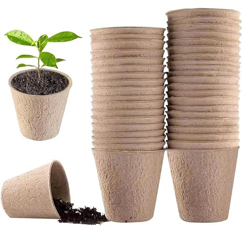 vol 40 Pcs Nursery Flower Pots Fibre Plant Biodegradable Seed Pots Round Seedling Pots for Growing Vegetables, Fruit, Herb, Flower