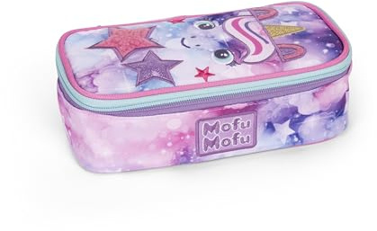 MOFU MOFU - Astuccio Scuola Ufficiale Mofu Mofu, Astuccio Ovale per Bambine, Ideale per Riporre la Cancelleria, con Divisorio Interno e Passanti Elastici, Pratica Chiusura a Zip, 22x7,5Hx11 cm, Lilla