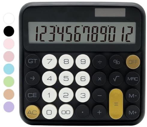 Calculatrice standard noire à 12 chiffres avec grand écran LCD et gros boutons, accessoires de bureau dorés pour femme, mignonne pour bureau, école, maison, entreprise