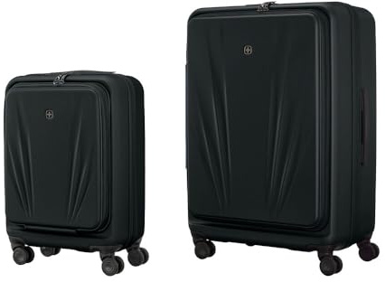 WENGER Skyon 2- teiliges Koffer-Set, Handgepäck + Reisekoffer Groß, Hartschale, Trolley, Laptop- und Tabletfach, Sicherheitsschloss, Schwarz, 653569